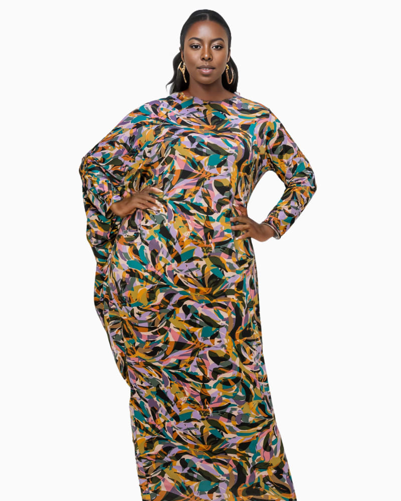 Front of a model wearing a size 2X Aurora Asymmetrical Maxi Dress in Black White by L I V D. | dia_product_style_image_id:318603